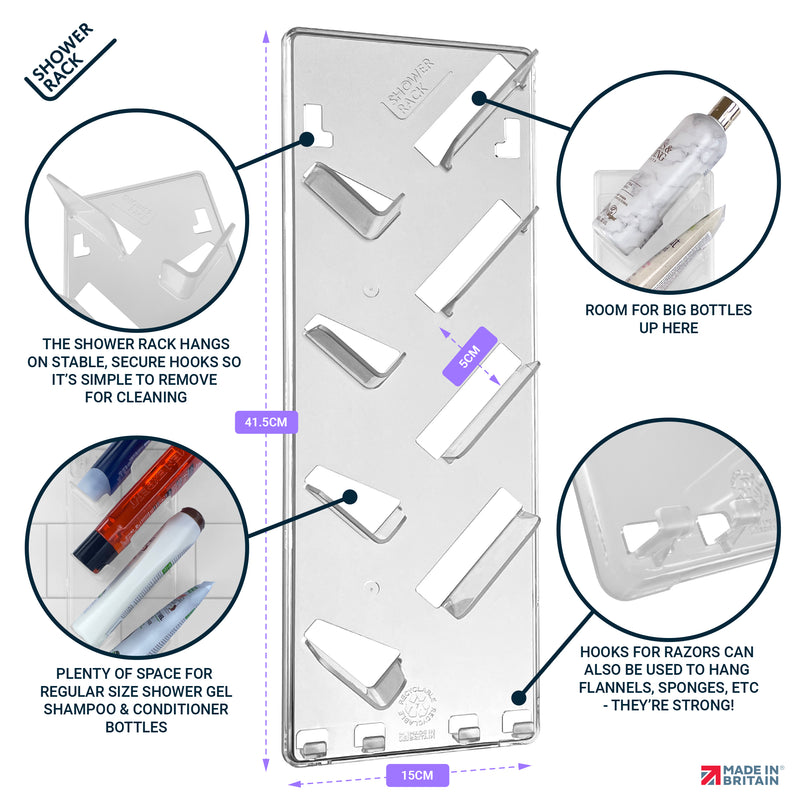 Shower Rack, Wall Mounting, Easy Glue Application Organiser Caddy, 2-Pack