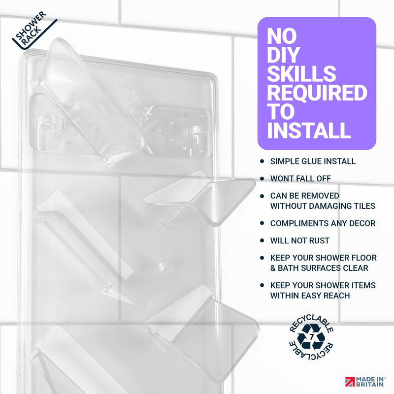Shower Rack, Wall Mounting, Easy Glue Application Organiser Caddy, 2-Pack