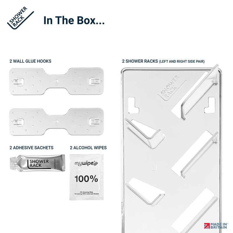 Shower Rack, Wall Mounting, Easy Glue Application Organiser Caddy, 2-Pack