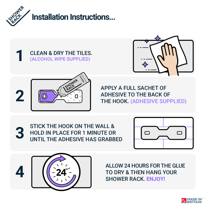 Shower Rack, Wall Mounting, Easy Glue Application Organiser Caddy, 2-Pack