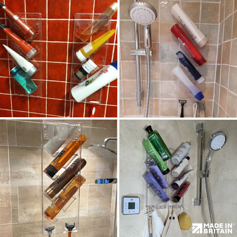 Shower Rack, Wall Mounting, Easy Glue Application Organiser Caddy, Single, Left