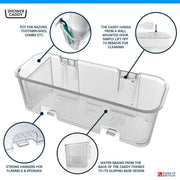 SBW Shower Caddy, Rust Proof Wall Mounted Bathroom Shower Organiser Storage Shelf Rack Caddies with Hangers, No-Drilling, Simple Glue Install, Easy to Remove, Plastic Clear Transparent